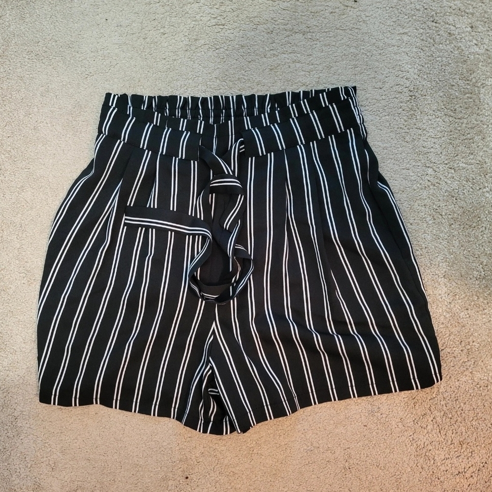 DR2 Black and White Striped Tie-Waist Shorts